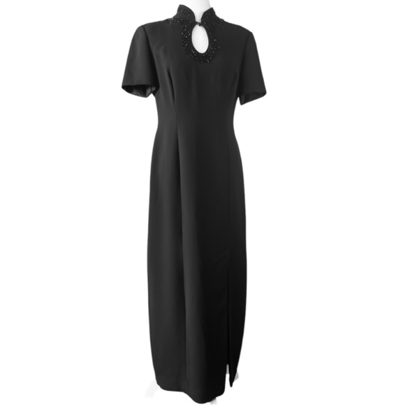 LIZ CLAIBORNE Womens Size 8 Black Beaded Keyhole Neck Tea Length Dress Maxi - Picture 1 of 11